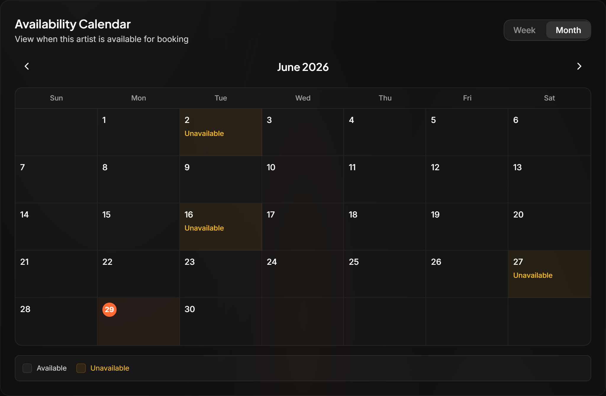 Availability Calendar